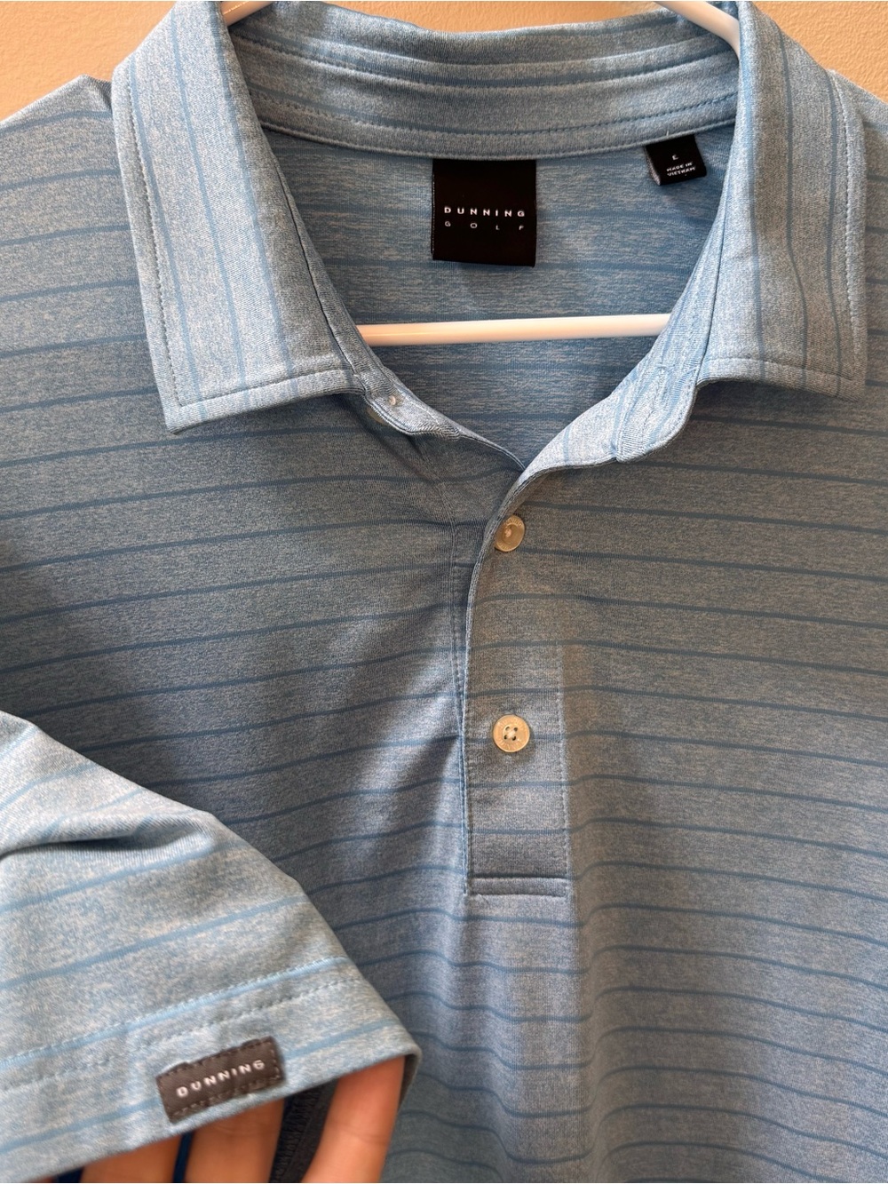 Dunning Golf Mens Light Blue Heathered Stripe Polo